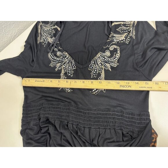 Vocal Large Goth Hi-low Dress Embellished Wings Soft Rayon/Span USA Black Unworn - Picture 6 of 9